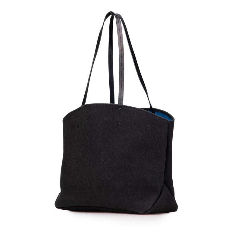 プラダ ロゴ トートバッグ ハンドバッグ ブラック キャンバス レザー レディース PRADA 【中古】
