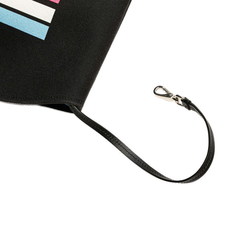 プラダ ロゴ トートバッグ ハンドバッグ ブラック キャンバス レザー レディース PRADA 【中古】