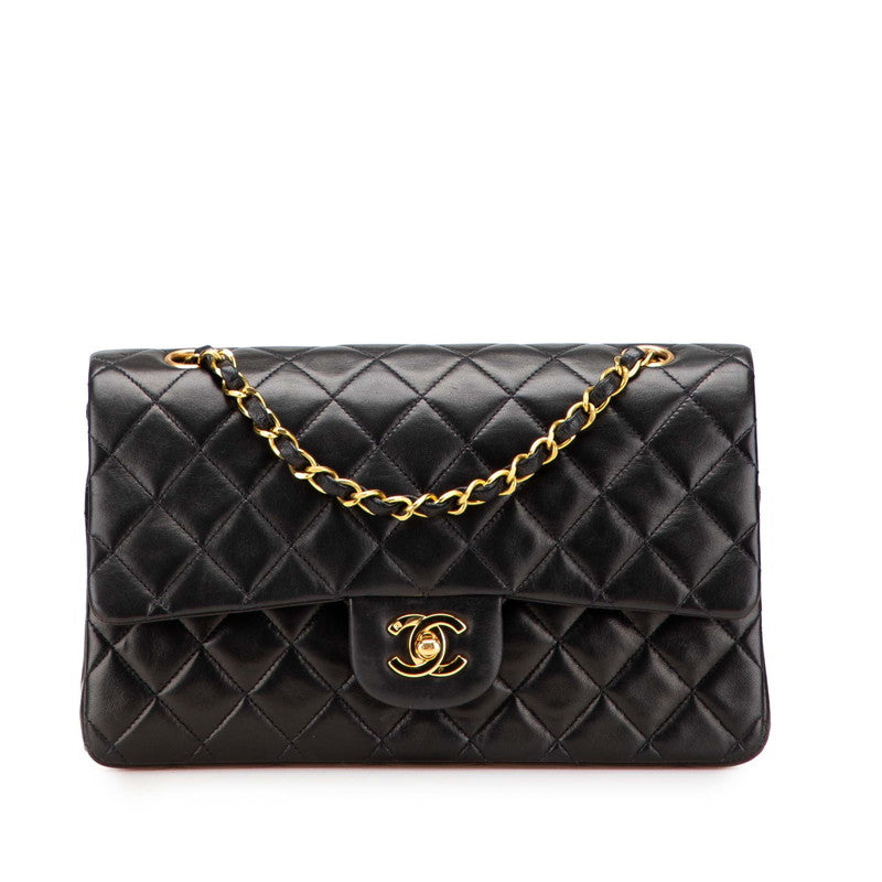 シャネル マトラッセ ココマーク Wフラップ ショルダーバッグ ブラック ラムスキン レディース CHANEL 【中古】