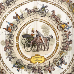 エルメス カレ90 La Promenade de Longchamps ロンシャンへの散歩 スカーフ イエロー マルチカラー シルク レディース HERMES 【中古】