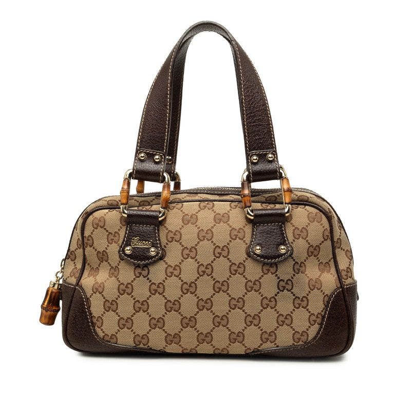 グッチ バンブー GGキャンバス ミニボストンバッグ ハンドバッグ 154376 ベージュ ブラウン レザー キャンバス レディース GUCCI 中古