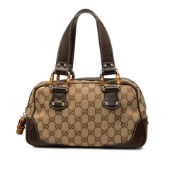 グッチ バンブー GGキャンバス ミニボストンバッグ ハンドバッグ 154376 ベージュ ブラウン レザー キャンバス レディース GUCCI 中古