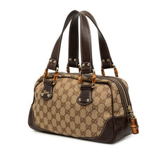 グッチ バンブー GGキャンバス ミニボストンバッグ ハンドバッグ 154376 ベージュ ブラウン レザー キャンバス レディース GUCCI 中古