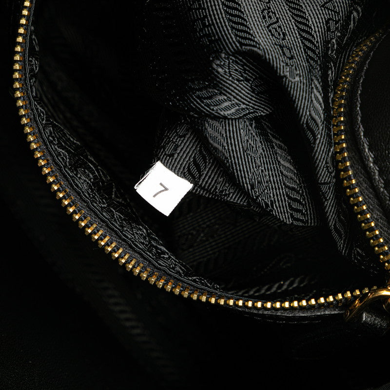 プラダ リボン パイソン モチーフ ハンドバッグ BR4206 ブラック ベージュ ナイロン レザー レディース PRADA 【中古】