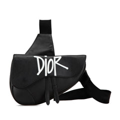 ディオール × ステューシー ロゴ サドルバッグ ボディバッグ ブラック カーフレザー メンズ Dior 【中古】