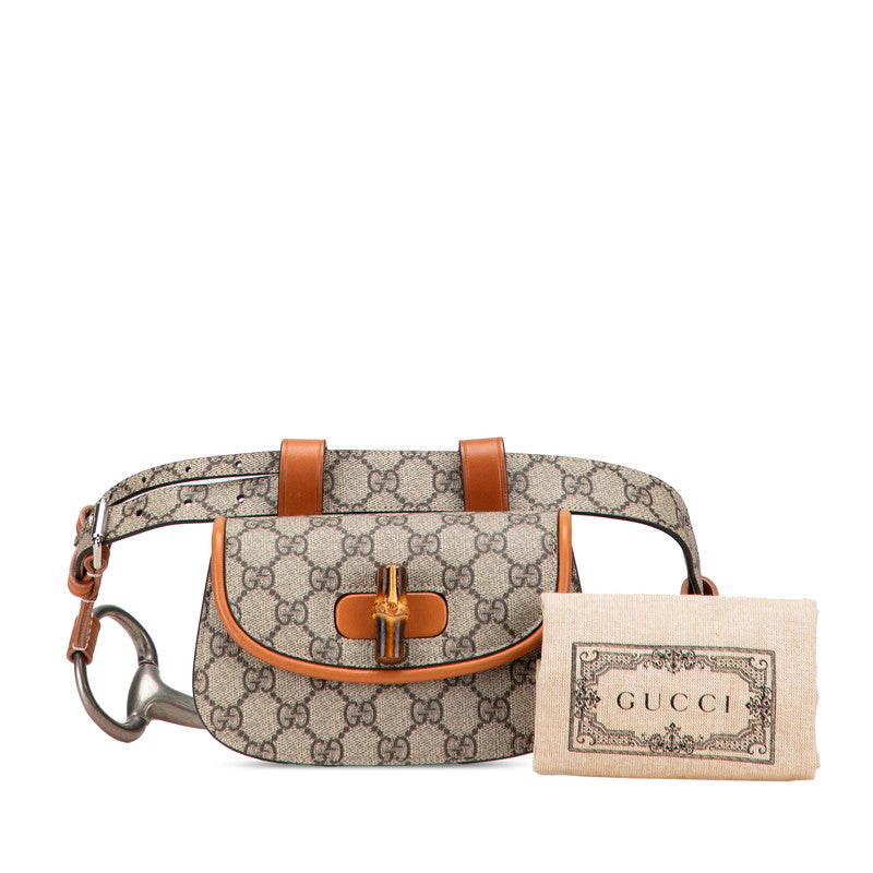 グッチ GGスプリーム バンブー ベルトバッグ ウエストバッグ 681137 ベージュ ブラウン PVC レザー レディース GUCCI 【中古】