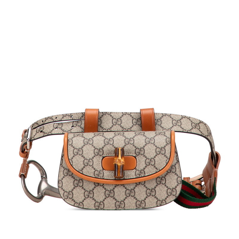 グッチ GGスプリーム バンブー ベルトバッグ ウエストバッグ 681137 ベージュ ブラウン PVC レザー レディース GUCCI 【中古】