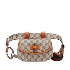 グッチ GGスプリーム バンブー ベルトバッグ ウエストバッグ 681137 ベージュ ブラウン PVC レザー レディース GUCCI 【中古】