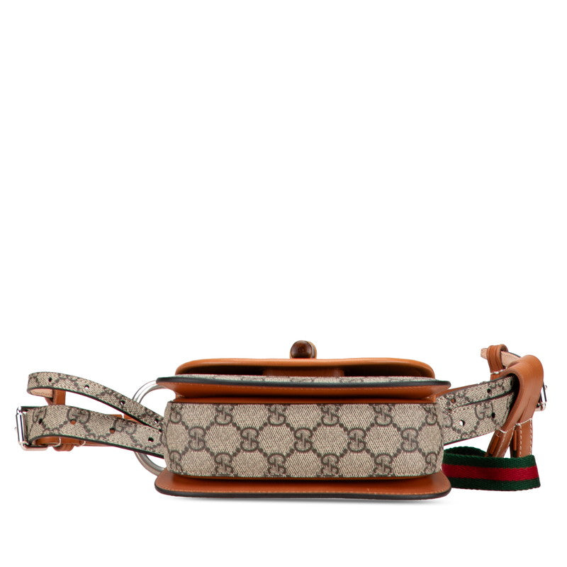 グッチ GGスプリーム バンブー ベルトバッグ ウエストバッグ 681137 ベージュ ブラウン PVC レザー レディース GUCCI 【中古】