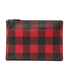 ディオール オム トロッター チェック クラッチバッグ レッド ブラック グレー PVC レザー メンズ DIOR HOMME 【中古】