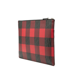 ディオール オム トロッター チェック クラッチバッグ レッド ブラック グレー PVC レザー メンズ DIOR HOMME 【中古】