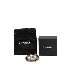 シャネル クルーズライン ココマーク ラウンド ブローチ P19C ゴールド ブルー メッキ フェイクパール レディース CHANEL 中古