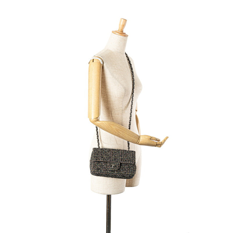 シャネル ミニ マトラッセ20 ココマーク 斜め掛け チェーン ショルダーバッグ グレー ツイード レザー レディース CHANEL 【中古】