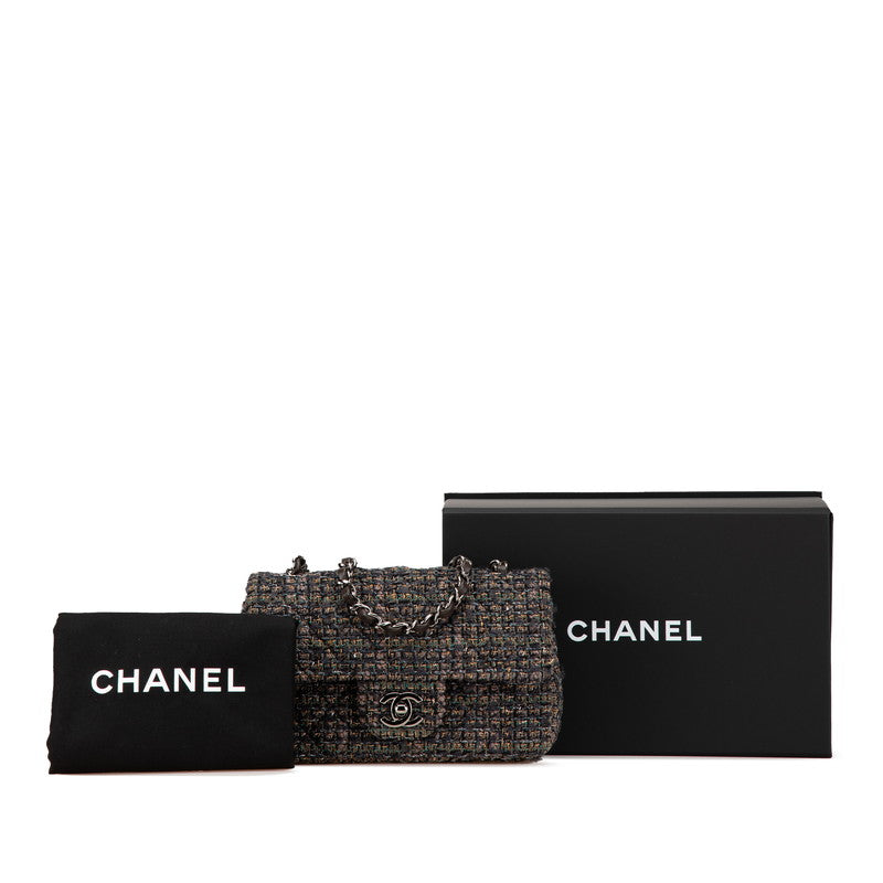シャネル ミニ マトラッセ20 ココマーク 斜め掛け チェーン ショルダーバッグ グレー ツイード レザー レディース CHANEL 【中古】