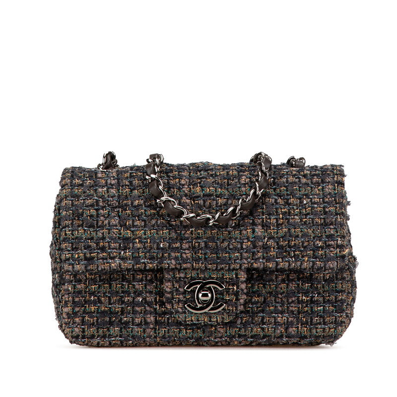 シャネル ミニ マトラッセ20 ココマーク 斜め掛け チェーン ショルダーバッグ グレー ツイード レザー レディース CHANEL 中古