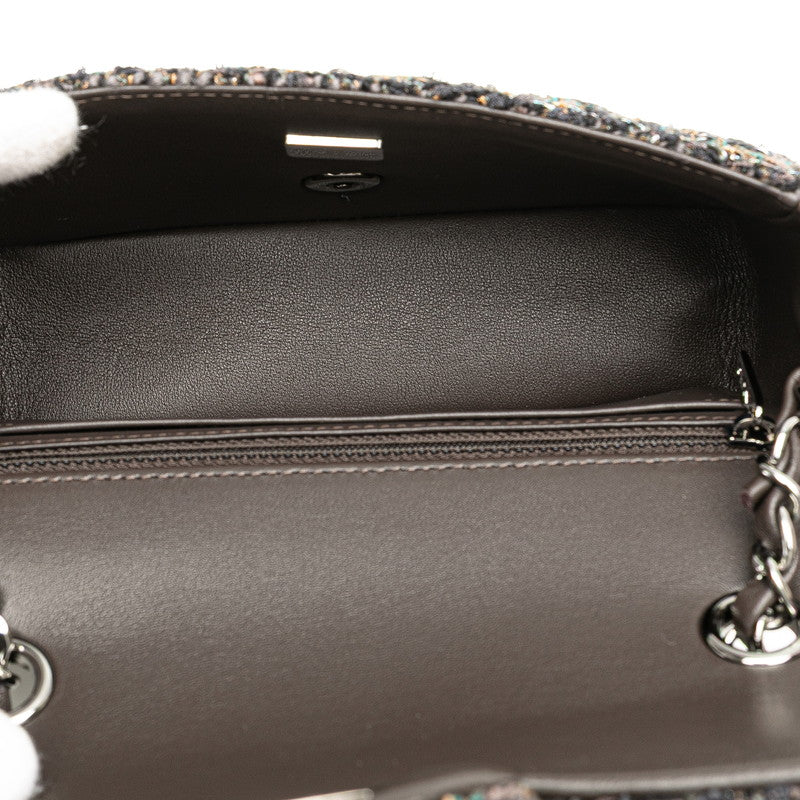 シャネル ミニ マトラッセ20 ココマーク 斜め掛け チェーン ショルダーバッグ グレー ツイード レザー レディース CHANEL 【中古】