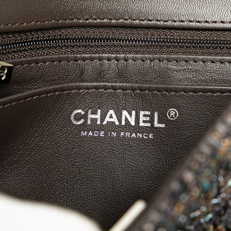 シャネル ミニ マトラッセ20 ココマーク 斜め掛け チェーン ショルダーバッグ グレー ツイード レザー レディース CHANEL 【中古】