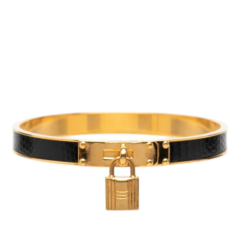 エルメス ケリーバングル カデナ モチーフ バングル ゴールド ブラック メッキ レザー レディース HERMES 【中古】