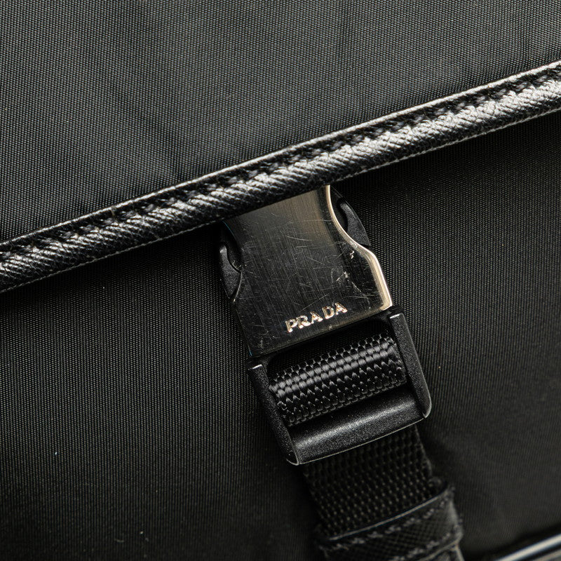 プラダ 三角ロゴプレート ショルダーバッグ メッセンジャーバッグ V167 ブラック ナイロン レザー レディース PRADA 【中古】