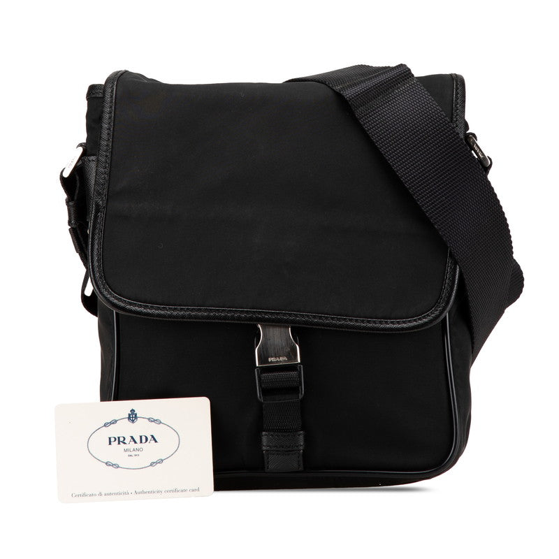 プラダ 三角ロゴプレート ショルダーバッグ メッセンジャーバッグ V167 ブラック ナイロン レザー レディース PRADA 【中古】