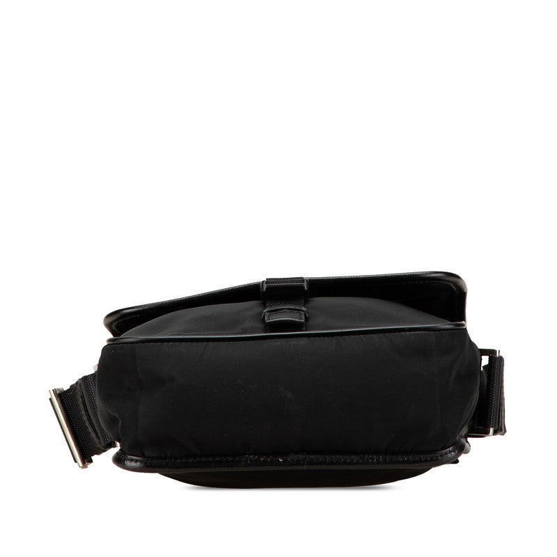 プラダ 三角ロゴプレート ショルダーバッグ メッセンジャーバッグ V167 ブラック ナイロン レザー レディース PRADA 【中古】
