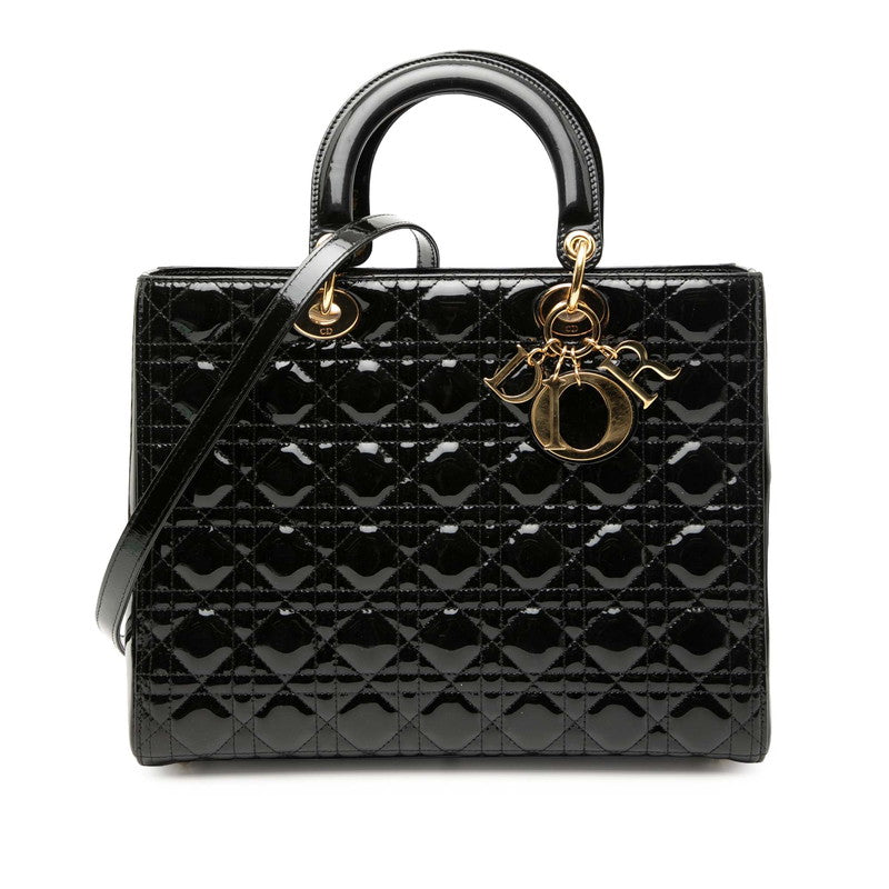 ディオール カナージュ レディディオール ラージ ハンドバッグ ショルダーバッグ 2WAY ブラック パテントレザー レディース Dior 【中古】