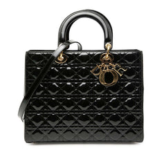 ディオール カナージュ レディディオール ラージ ハンドバッグ ショルダーバッグ 2WAY ブラック パテントレザー レディース Dior 【中古】