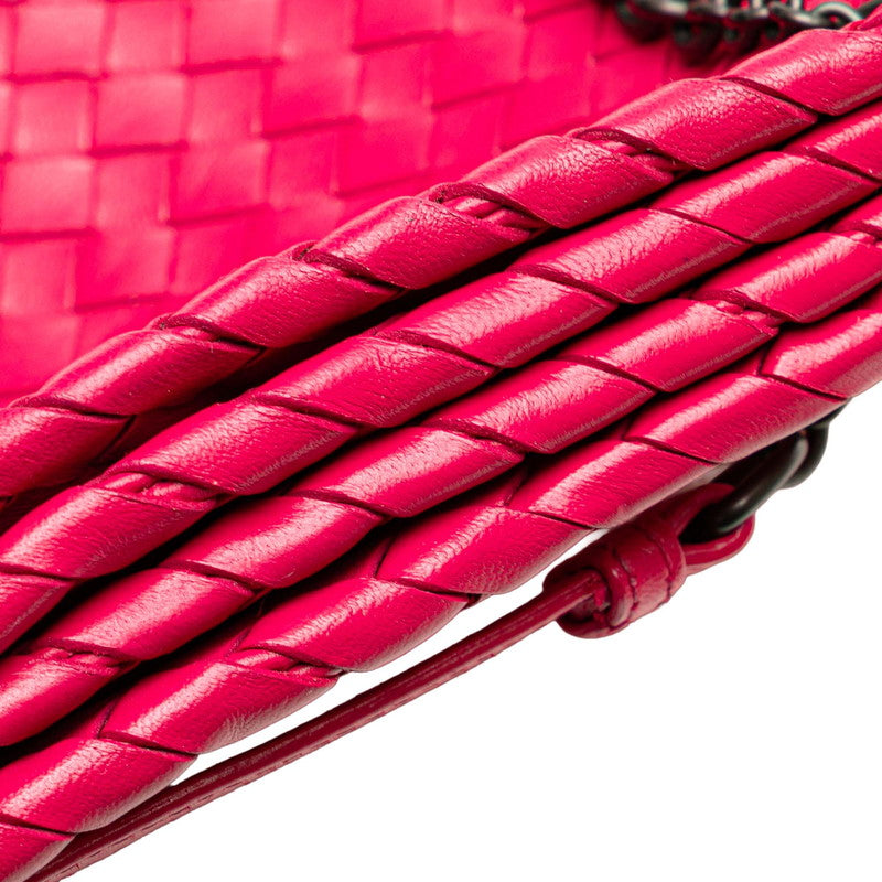 ボッテガヴェネタ イントレチャート チェーン ショルダーバッグ ピンク レザー レディース BOTTEGAVENETA 【中古】