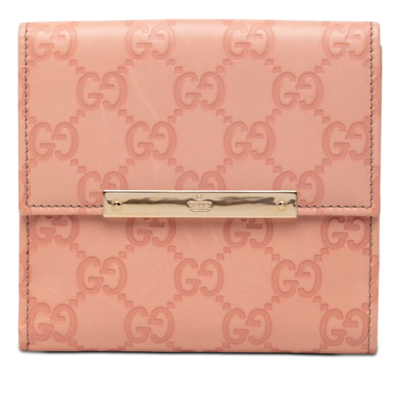 グッチ グッチシマ ロゴプレート 二つ折り財布 112664 ピンク レザー レディース GUCCI 【中古】
