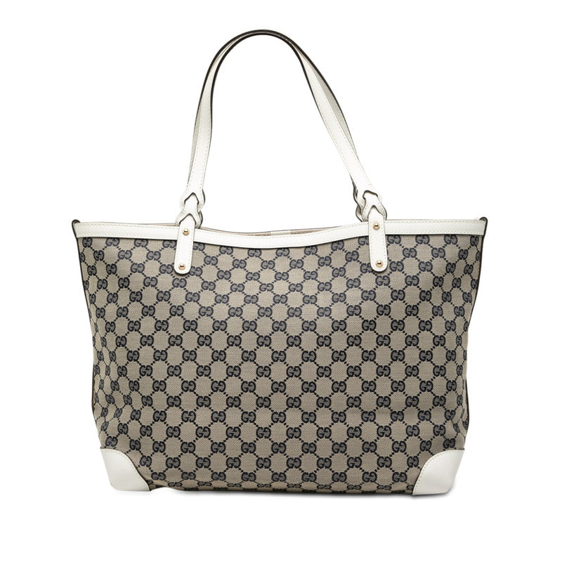 グッチ GGキャンバス トートバッグ ショルダーバッグ 247209 ベージュ ネイビー ホワイト キャンバス レザー レディース GUCCI 【中古】