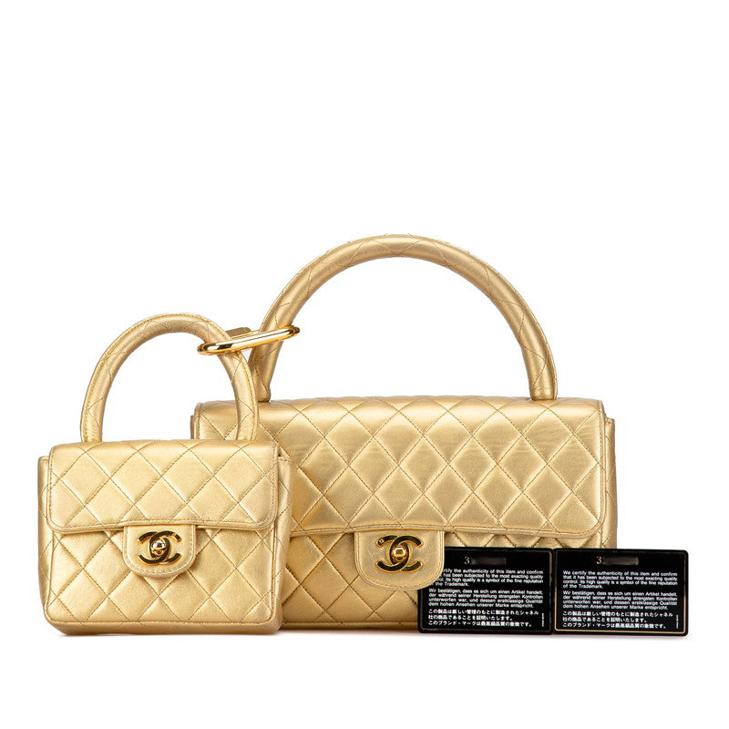 シャネル マトラッセ ココマーク 親子バッグ ハンドバッグ ゴールド ラムスキン レディース CHANEL 【中古】
