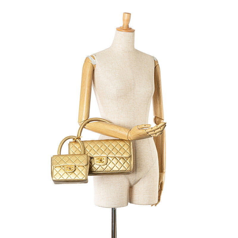 シャネル マトラッセ ココマーク 親子バッグ ハンドバッグ ゴールド ラムスキン レディース CHANEL 【中古】