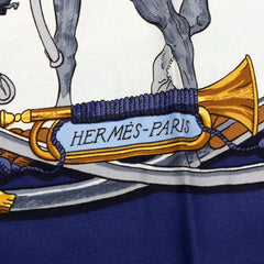 エルメス カレ90 MARINE ET CAVALERIE 海と騎兵隊 スカーフ 大判 ブルー系 シルク レディース HERMES 【中古】