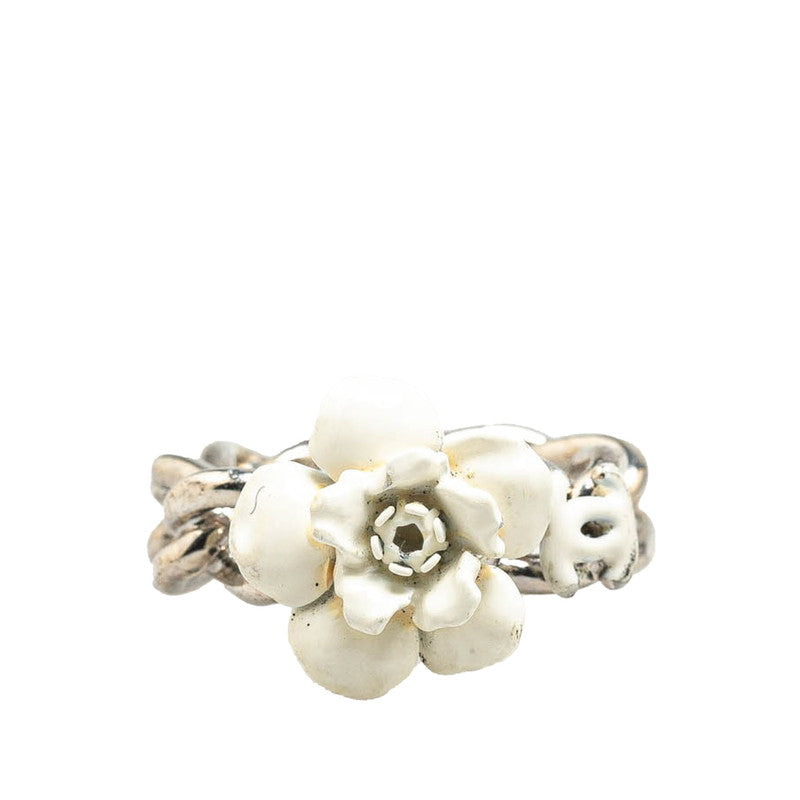 シャネル カメリア ココマーク チェーン リング 指輪 シルバー ホワイト メタル レディース CHANEL 【中古】