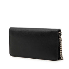 プラダ ローズ ハート チェーンウォレット ショルダーバッグ 1DH044 ブラック シルバー サフィアーノレザー レディース PRADA 中古