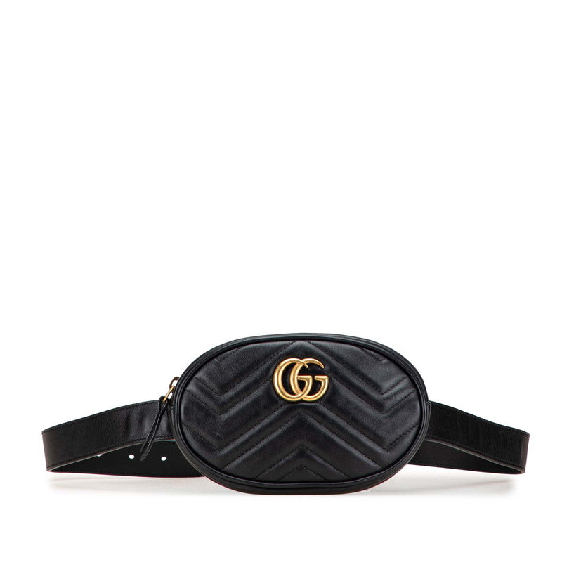 グッチ GGマーモント キルティング ボディバッグ ウエストバッグ 476434 ブラック レザー レディース GUCCI 【中古】