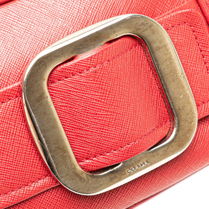プラダ バックル 斜め掛け ショルダーバッグ レッド サフィアーノレザー レディース PRADA 【中古】