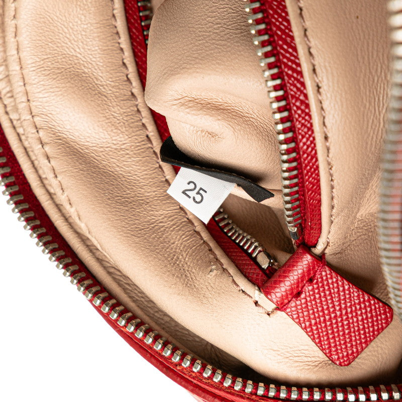 プラダ バックル 斜め掛け ショルダーバッグ レッド サフィアーノレザー レディース PRADA 【中古】