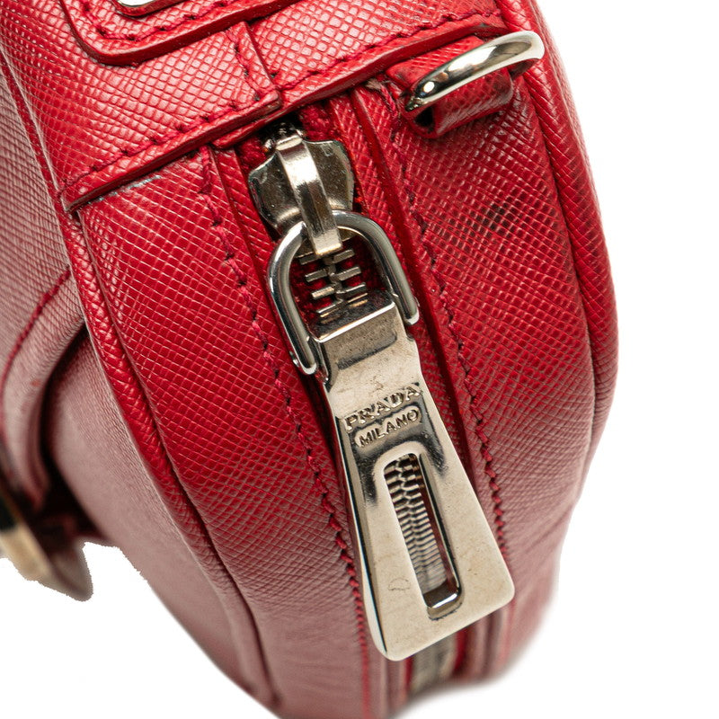 プラダ バックル 斜め掛け ショルダーバッグ レッド サフィアーノレザー レディース PRADA 【中古】