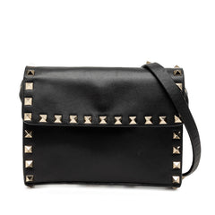ヴァレンチノ ガラヴァーニ ロックスタッズ 斜め掛け ショルダーバッグ ブラック レザー メタル レディース Valentino 【中古】