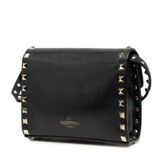 ヴァレンチノ ガラヴァーニ ロックスタッズ 斜め掛け ショルダーバッグ ブラック レザー メタル レディース Valentino 【中古】