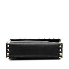 ヴァレンチノ ガラヴァーニ ロックスタッズ 斜め掛け ショルダーバッグ ブラック レザー メタル レディース Valentino 【中古】