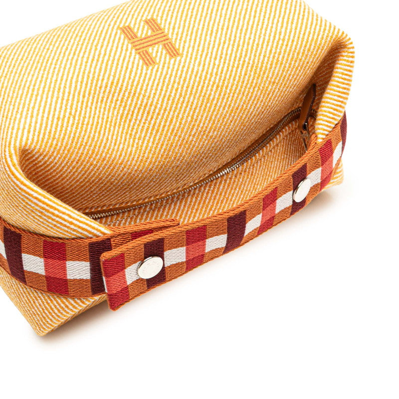 エルメス ブリッドアブラックPM ハンドバッグ オレンジ ブラウン コットン レディース HERMES 【中古】