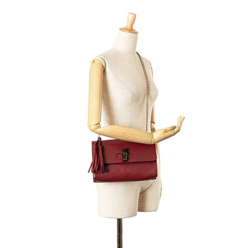 グッチ バンブー チェーン ショルダーバッグ 387611 ワインレッド レザー レディース GUCCI 【中古】