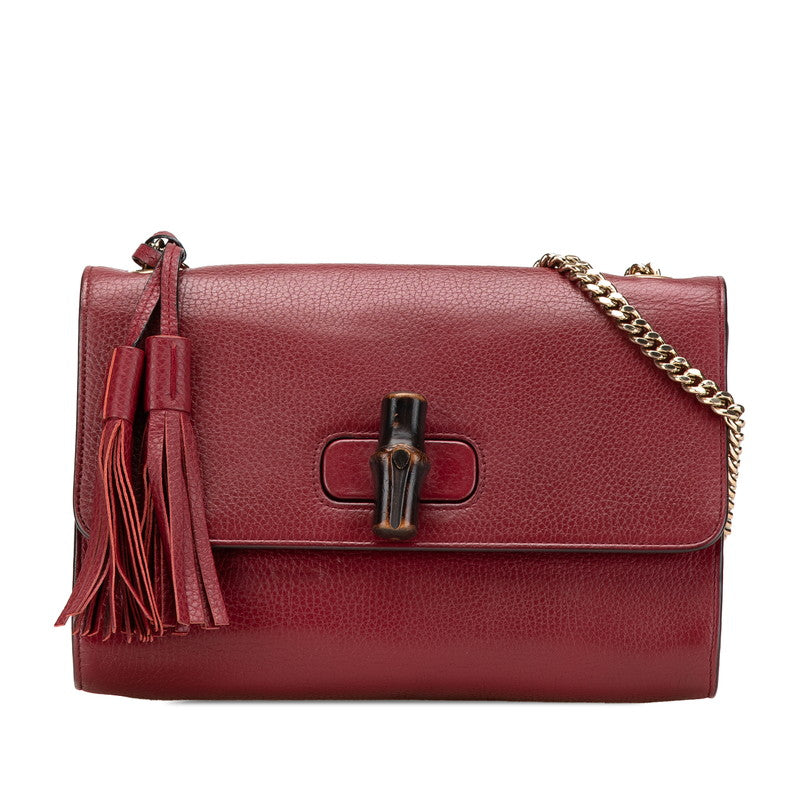 グッチ バンブー チェーン ショルダーバッグ 387611 ワインレッド レザー レディース GUCCI 【中古】