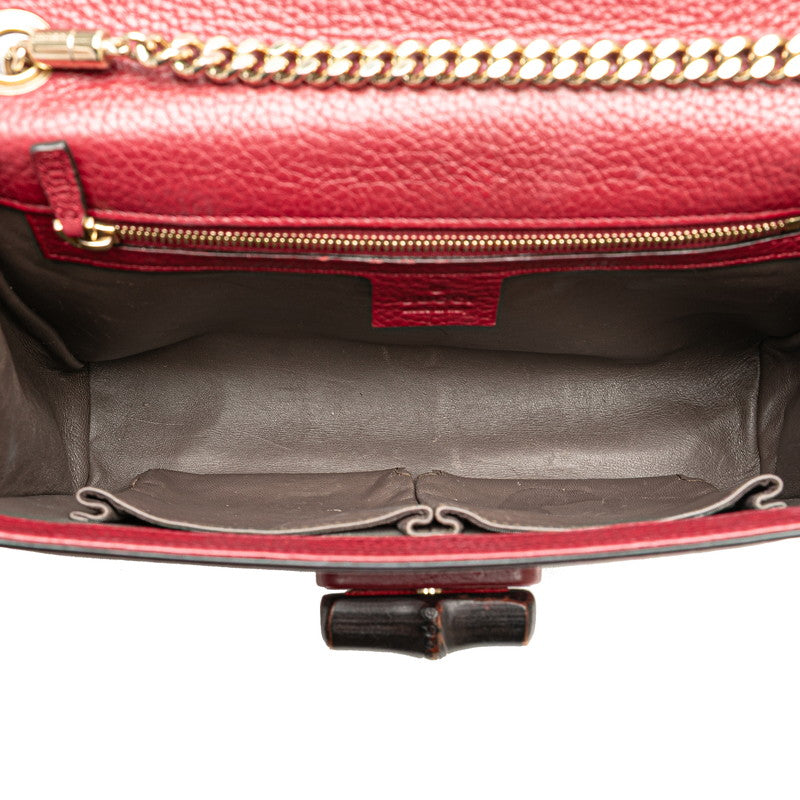 グッチ バンブー チェーン ショルダーバッグ 387611 ワインレッド レザー レディース GUCCI 【中古】
