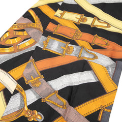 エルメス マキシツイリー CAVALCADOUR スカーフ ブラック マルチカラー シルク レディース HERMES 【中古】