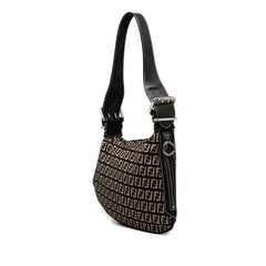 フェンディ ズッキーノ ショルダーバッグ ブラック ベージュ キャンバス レザー スウェード レディース FENDI 【中古】