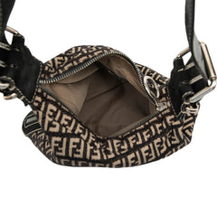 フェンディ ズッキーノ ショルダーバッグ ブラック ベージュ キャンバス レザー スウェード レディース FENDI 【中古】