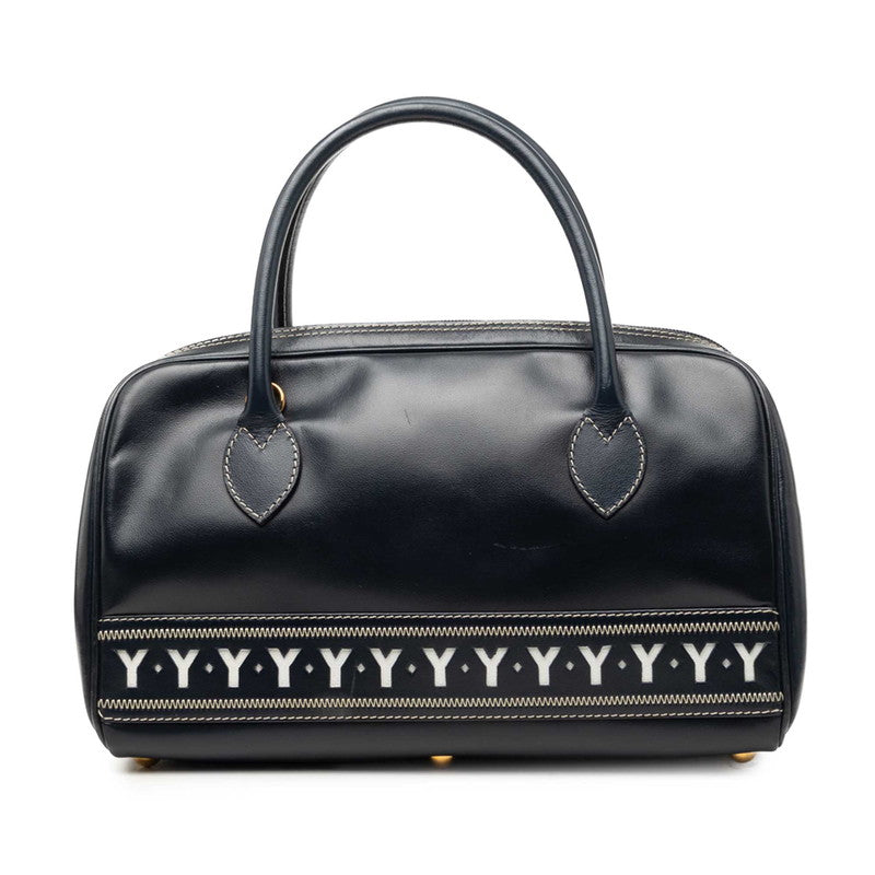 サンローラン ミニボストンバッグ ハンドバッグ ネイビー ホワイト レザー レディース SAINT LAURENT 【中古】